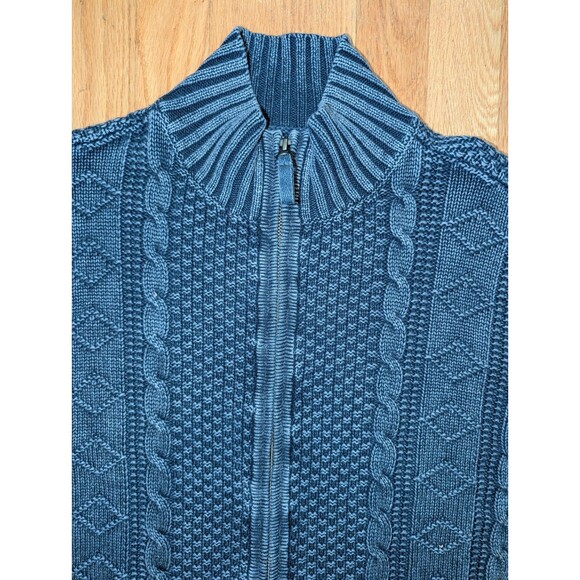 Carbon 2 Cobalt Men's Full Zip Sweater Medium Linen Cotton Blue Cable Knit - Picture 4 of 9